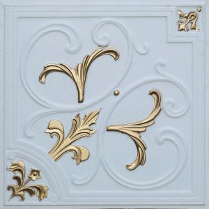 White Matt Faux Gold Ceiling Tile Design 204